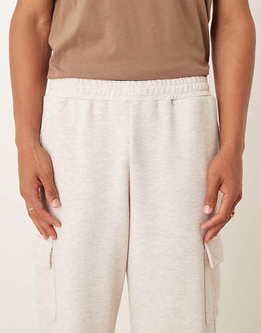 ASOS DESIGN Tapered Fit Loopback Jogger With Cargo Pockets In Stone