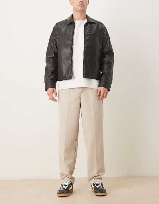 ASOS DESIGN Tapered Fit Smart Trousers With Elasticated Waistband In Stone