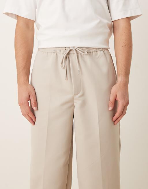 ASOS DESIGN Tapered Fit Smart Trousers With Elasticated Waistband In Stone