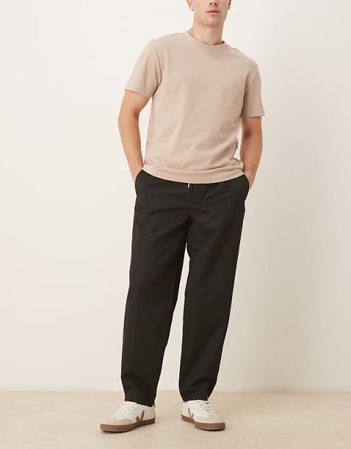 ASOS DESIGN Tapered Fit Smart Trousers With Elasticated Waistband In Black