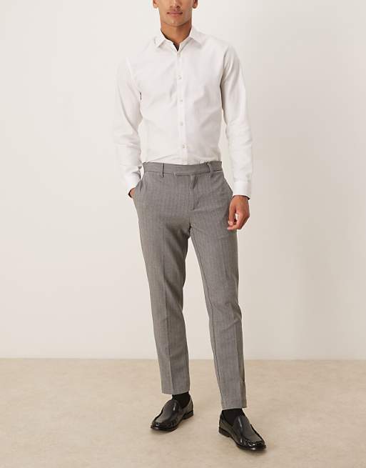 ASOS DESIGN Tapered Fit Wool Look Herringbone Smart Trousers In Grey