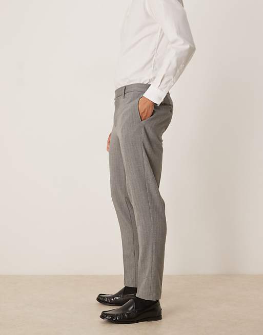ASOS DESIGN Tapered Fit Wool Look Herringbone Smart Trousers In Grey