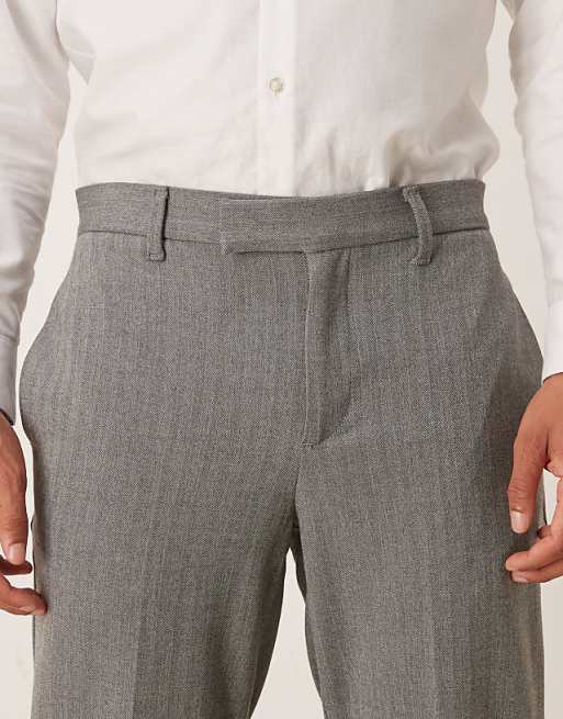 ASOS DESIGN Tapered Fit Wool Look Herringbone Smart Trousers In Grey