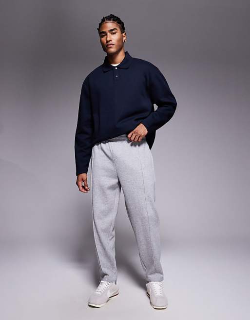 ASOS DESIGN tapered jogger with pin tucks in grey marl