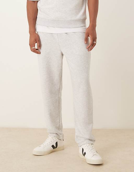 ASOS DESIGN Tapered Loopback Joggers With Side Piping In Grey Marl