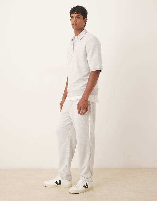 ASOS DESIGN Tapered Loopback Joggers With Side Piping In Grey Marl