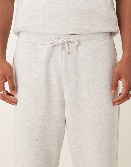 ASOS DESIGN Tapered Loopback Joggers With Side Piping In Grey Marl