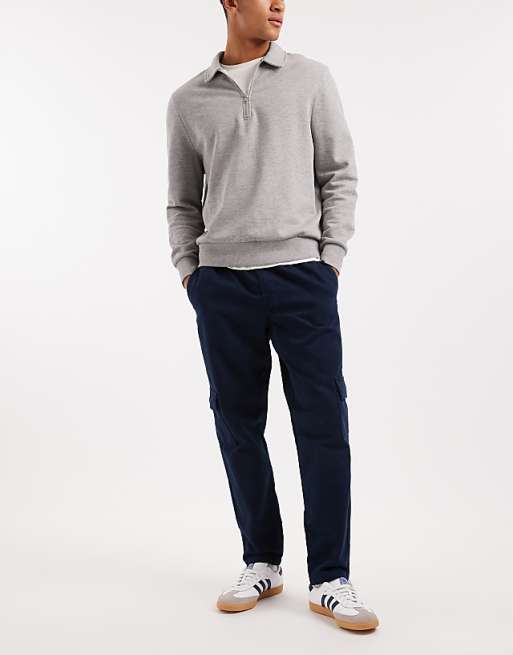 ASOS DESIGN Tapered Pull On Cargo Trousers In Navy
