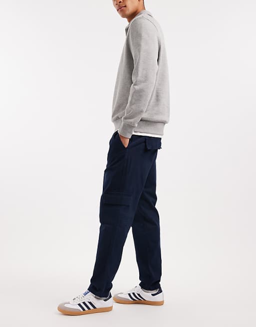 ASOS DESIGN Tapered Pull On Cargo Trousers In Navy