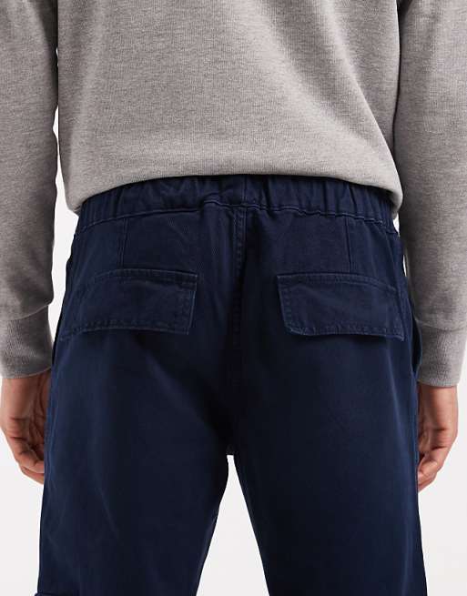 ASOS DESIGN Tapered Pull On Cargo Trousers In Navy