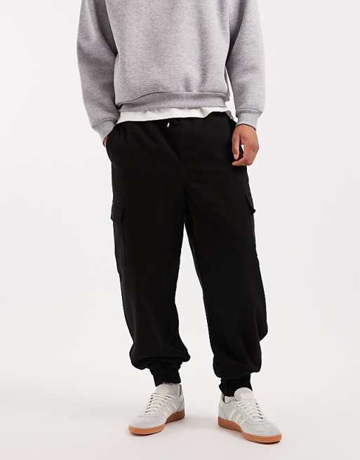 ASOS DESIGN tapered pull on cargos in black