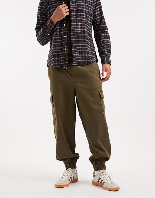 ASOS DESIGN tapered pull on cargos in khaki