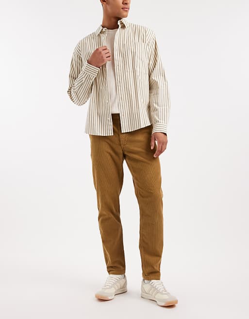 ASOS DESIGN Tapered Trousers In Brown Corduroy