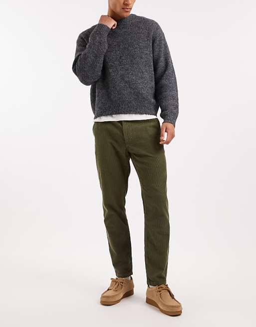 ASOS DESIGN Tapered Trousers In Khaki Corduroy