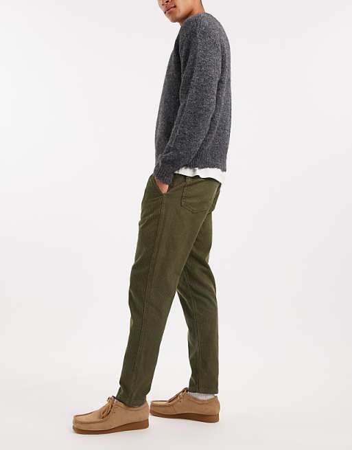 ASOS DESIGN Tapered Trousers In Khaki Corduroy