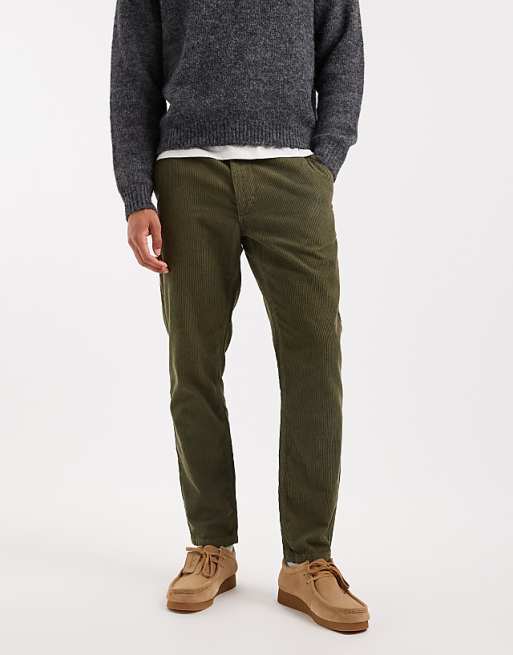ASOS DESIGN tapered trousers in khaki corduroy