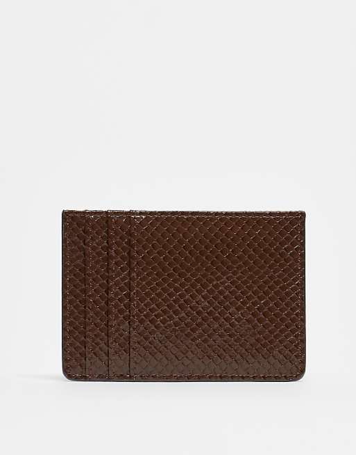 ASOS DESIGN textured card holder in brown