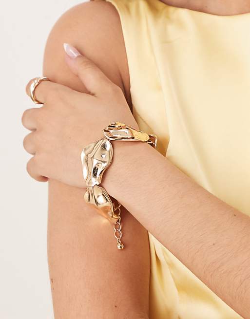 ASOS DESIGN textured chunky bracelet in gold tone