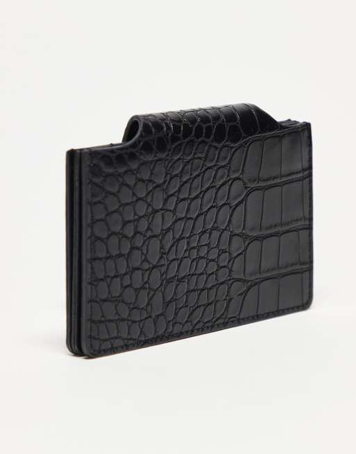 ASOS DESIGN Textured Croc Card Holder In Black