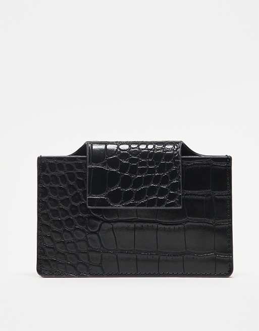 ASOS DESIGN textured croc card holder in black
