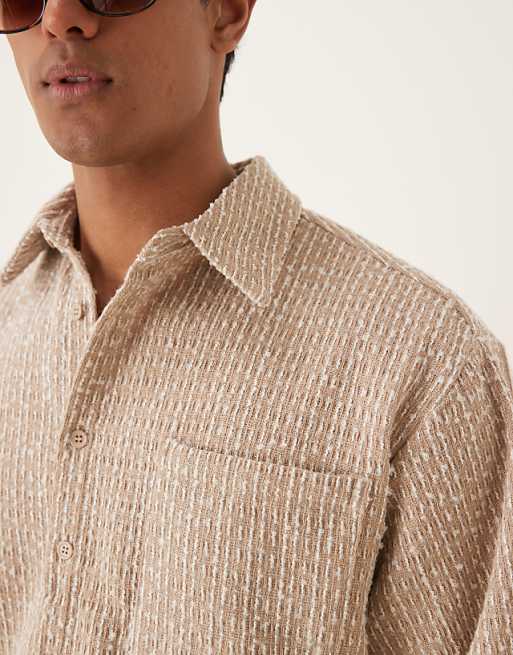 ASOS DESIGN Textured Half Sleeve Shirt In Hessian