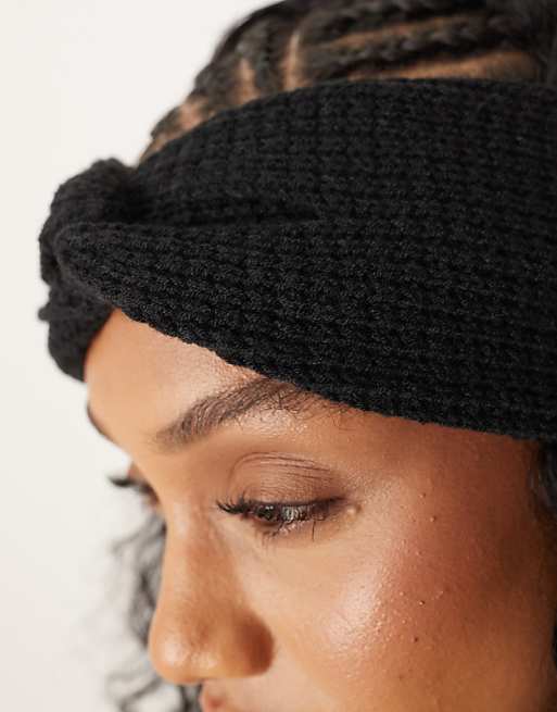 ASOS DESIGN textured knit headband in black