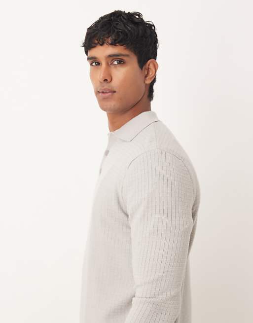 ASOS DESIGN Textured Knitted Polo In Grey