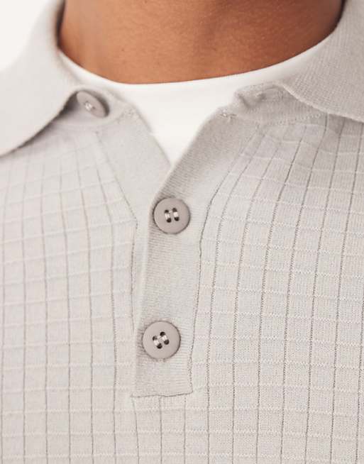 ASOS DESIGN Textured Knitted Polo In Grey