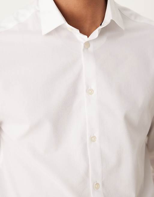 ASOS DESIGN Textured Regular Shirt With Cuff Detail In White