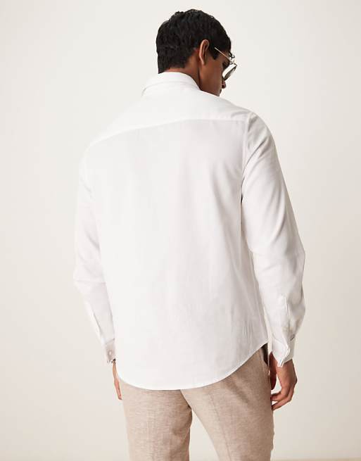 ASOS DESIGN Textured Regular Shirt With Cuff Detail In White