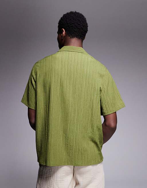 ASOS DESIGN Textured Revere Shirt In Khaki
