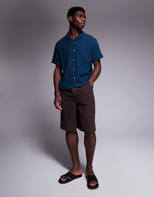 ASOS DESIGN Textured Revere Shirt In Teal