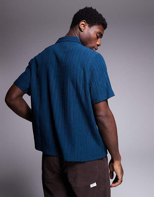 ASOS DESIGN Textured Revere Shirt In Teal