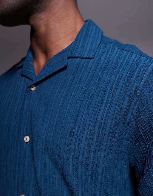 ASOS DESIGN Textured Revere Shirt In Teal