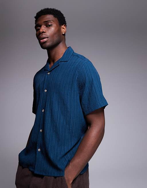 ASOS DESIGN textured revere shirt in teal