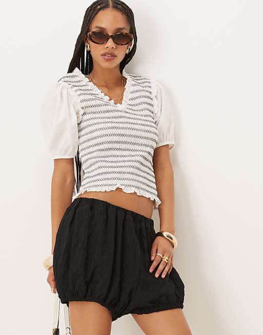 ASOS DESIGN textured stripe bloomer shorts in black