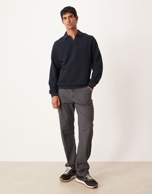 ASOS DESIGN Textured Sweatshirt With Notch Neck In Navy