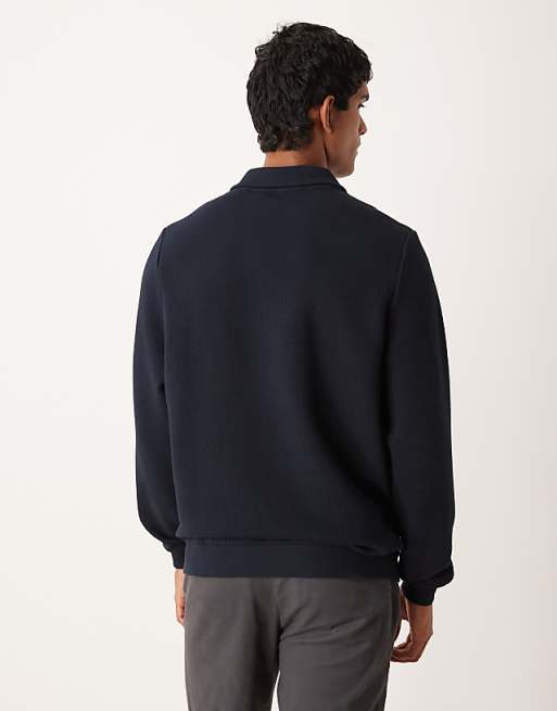 ASOS DESIGN Textured Sweatshirt With Notch Neck In Navy