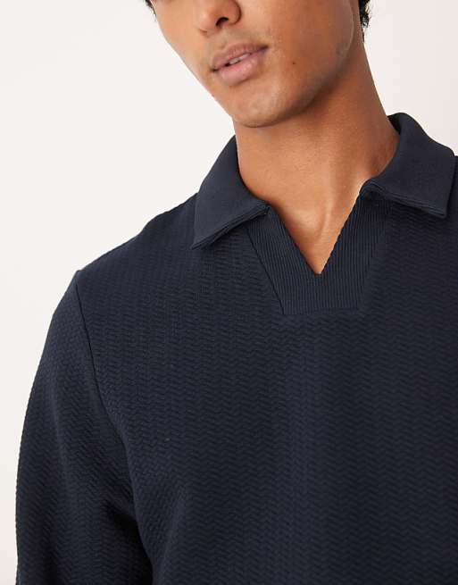 ASOS DESIGN Textured Sweatshirt With Notch Neck In Navy