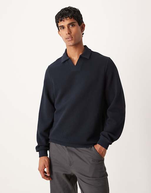 ASOS DESIGN textured sweatshirt with notch neck in navy