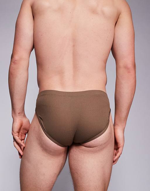 ASOS DESIGN Textured Swim Brief In Brown