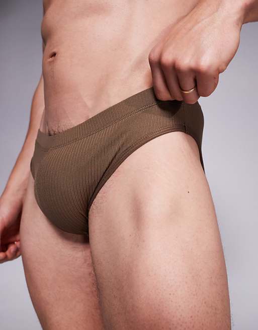 ASOS DESIGN Textured Swim Brief In Brown