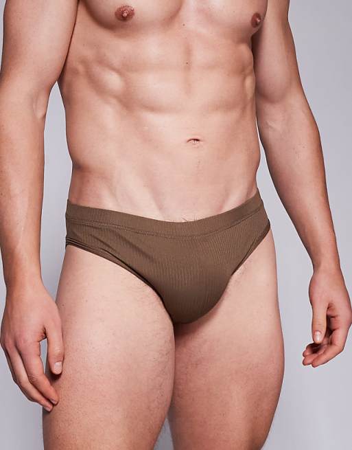 ASOS DESIGN textured swim brief in brown