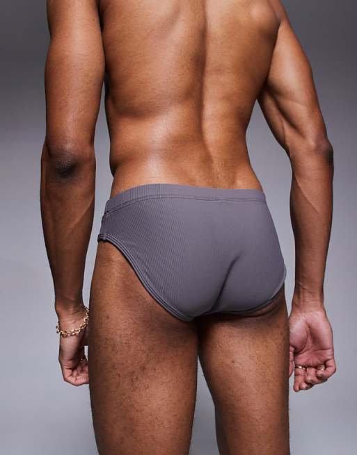 ASOS DESIGN Textured Swim Brief In Charcoal