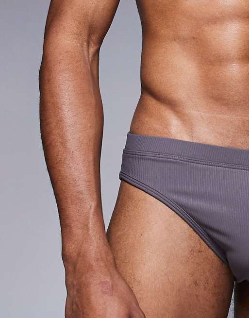 ASOS DESIGN Textured Swim Brief In Charcoal