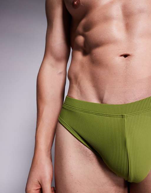 ASOS DESIGN Textured Swim Brief In Green
