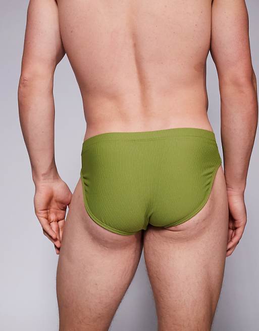 ASOS DESIGN Textured Swim Brief In Green