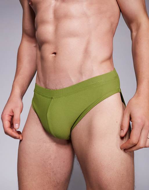 ASOS DESIGN textured swim brief in green