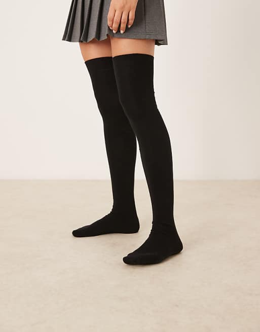 ASOS DESIGN thigh high socks in black