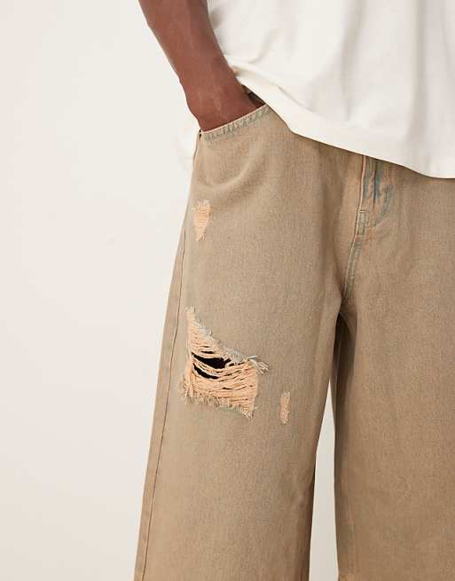 ASOS DESIGN Tinted Denim Jort With Distressing Detail